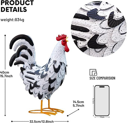 Metal Rooster Statue, Garden Chicken Decor, Metal Yard Art Animal Sculpture for Lawn Patio Porch Outdoor Decorations Gifts for Women Mom Friends