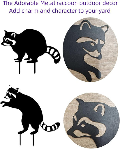 2 Pack Raccoon Metal Garden Stakes for Outdoor Decor – Cute Animal Yard Art for Garden, Lawn, or Pathway – Weather-Resistant Black Silhouette Statues, Unique Gift for Nature & Wildlife Lovers