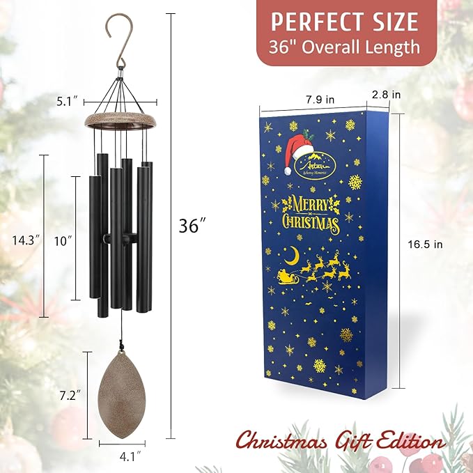 Wind Chimes for Outside, All Metal Tuned Wind Chime Outdoors, Sympathy & Memorial Wind Chimes for Mom Dad, Leaf Design, Box Included