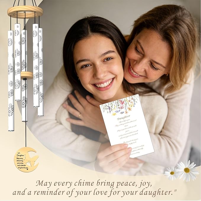 Gifts for Daughter, Unique Birthday Gift for Daughter from Mom Dad, 32" Butterfly Daisy Modern Wind Chimes, Love Reminder Gifts for Birthday Graduation Mother's Day (for Daughter)