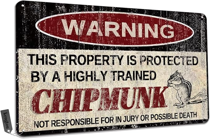 Vintage Chipmunk Metal Sign Warning This Property is Protected by Highly Trained Chipmunk Yard Sign Outdoor Home Wall Decor 12x8Inch