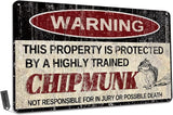 Vintage Chipmunk Metal Sign Warning This Property is Protected by Highly Trained Chipmunk Yard Sign Outdoor Home Wall Decor 12x8Inch