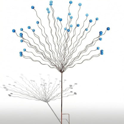 Novabright Whimsical Blue Bead Tree Yard Stake 40 Inch H 30 Arm Bead Art Garden Decoration Handmade Rustic Metal Decorative Yard Stake for Women Gift Party Decor