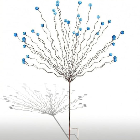 Novabright Whimsical Blue Bead Tree Yard Stake 40 Inch H 30 Arm Bead Art Garden Decoration Handmade Rustic Metal Decorative Yard Stake for Women Gift Party Decor