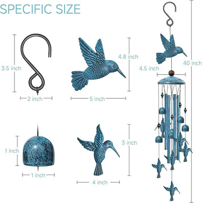 Windchimes Outdoors, 40" Hummingbird Wind Chimes for Outside, Home Yard Patio Decor Memorial Wind Chime Gifts for Mom Grandma, Hummingbird Gifts for Women