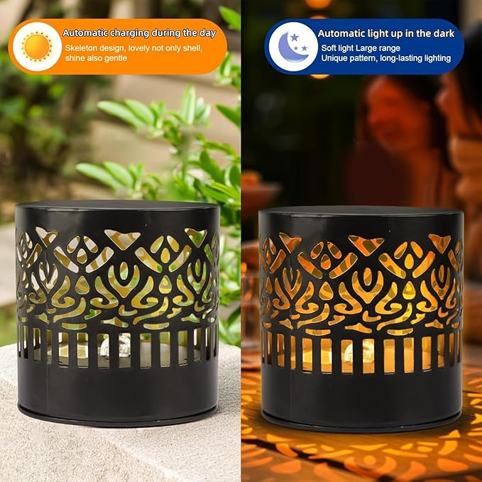 Decorative Solar Mandala Lights, Solar Mandala Lights Outdoor, Metal Solar Powered Outdoor Deck Step Wall Lights, Mandala Theme LED Waterproof Fence Light, for Garden Fence, Yard Decor (2PCS)