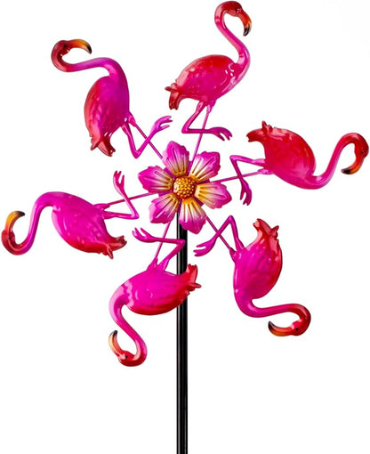 44" Flamingo Garden Wind Spinners - Metal Outdoor Stakes Kinetic Wind Spinner Windmills Decor, Wind Sculpture Yard Art Decorations for Patio, Lawn & Garden