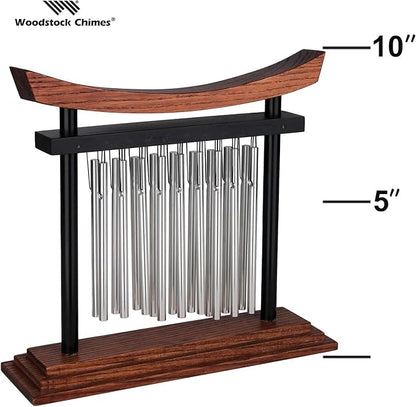 Woodstock Wind Chimes Tranquility Table Chime -Silver Aluminum Solid Rods, Small 9 - Inch Tall, Bell Percussion Instrument for Meditation, Yoga, Classrooms, Offices, Great for Awareness, Relaxation.
