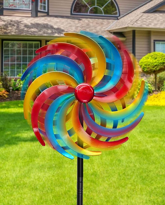 Wind Spinners Outdoor,Kinetic Wind Sculptures & Spinners, 63" Double-Side Metal Wind Spinner for Yard and Garden, Lawn Art Decorations Colorful