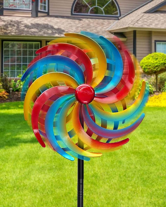 Wind Spinners Outdoor,Kinetic Wind Sculptures & Spinners, 63" Double-Side Metal Wind Spinner for Yard and Garden, Lawn Art Decorations Colorful