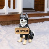 Outdoor Husky Dog Statue with Interchangeable Welcome Sign and Detachable Solar Lantern –LED Light Garden Dog Sculpture Décor Garden Statue Outdoor Dog Statue Cute Puppy for Yard Porch Gift
