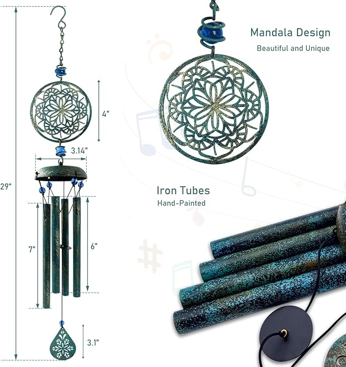 Wind Chimes for Outside Zen Atmosphere Wind Chime Windchime Outdoors for Outdoor Garden Patio Decor with Mandala Design Windchime Gifts for Mother Grandma Sisters(6 Petal)