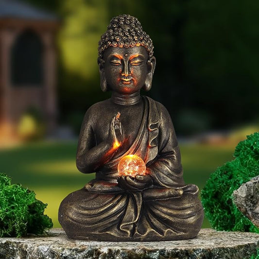 nawaza Buddha Statue Garden 9″ Solar Resin for Home Decor Yard Garden Patio Lawn Ornaments, Prayer Spiritual Living Figurine, Decor Outdoor Buddha Figurine Premium Bronze