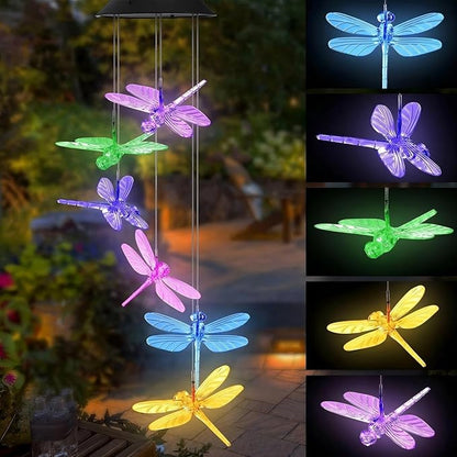 Solar Wind Chimes for Outside,Dragonfly Solar Hanging Lights Outdoor,Dragonfly Gifts for Women,Waterproof Outdoor Solar Powered Lights for Garden Patio Yard Home Decor