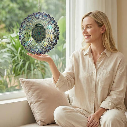 Mandala Wind Spinners Outdoor, IDEA SHOW Stainless Steel Wind Spinners Outside, 3D Kinetic Hanging Sculpture, Rustproof Metal Garden Decor Ornaments for Yard Art, Women, Men, Holidays