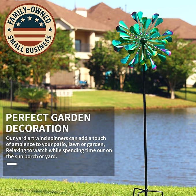 DECOROCA Kinetic Wind Spinners Outdoor - Large Metal Wind Sculptures & Spinners Yard Patio Lawn Garden Decorations, Windmill Outdoor with Stable Metal Stake(Turquoise)
