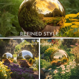 12 Inch Stainless Steel Gazing Globe,v2croft Hollow Ball Mirrored Surface Polished Shiny Sphere,Garden Stainless Steel Gazing Ball for Outdoor Lawn Pond Yard Ornament(Gold)