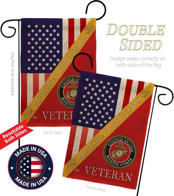 Home of Marine Corps Burlap Garden Flag - Armed Forces USMC Semper Fi United State American Military Veteran Retire - House Decoration Banner Small Yard Gift Double-Sided Made In USA 13 X 18.5