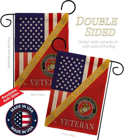 Home of Marine Corps Burlap Garden Flag - Armed Forces USMC Semper Fi United State American Military Veteran Retire - House Decoration Banner Small Yard Gift Double-Sided Made In USA 13 X 18.5