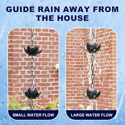 Upriver Lotus Rain Chain,3.93ft Black Iron Rain Chains for Gutters,Rust Resistant Rain Catchers for Divert Water and Indoor,Outdoor Decoration