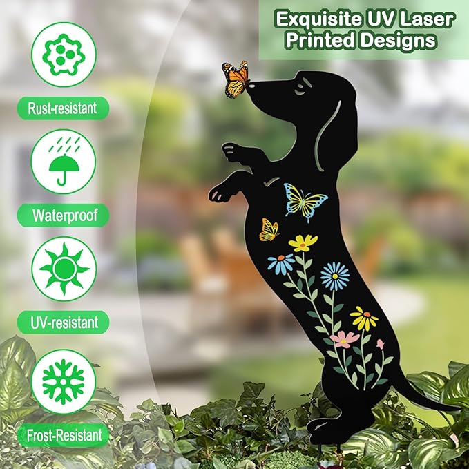 Dachshund Gifts for Women,2 Pack Dog Outdoor Decor Garden Stakes,Decorative Yard Art for Outside,Lawn,Pathway,Metal Garden Statues