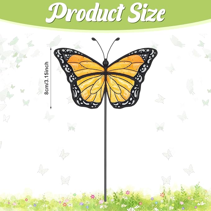 Geelin 1 Pc Stained Glass Flying Butterfly Suncatcher Flower Pot Decoration Metal Plant Pot Hangers Colorful Garden Yard Suncatcher Decor for Spring Home Indoor Outdoor Decor(Orange, Chic)
