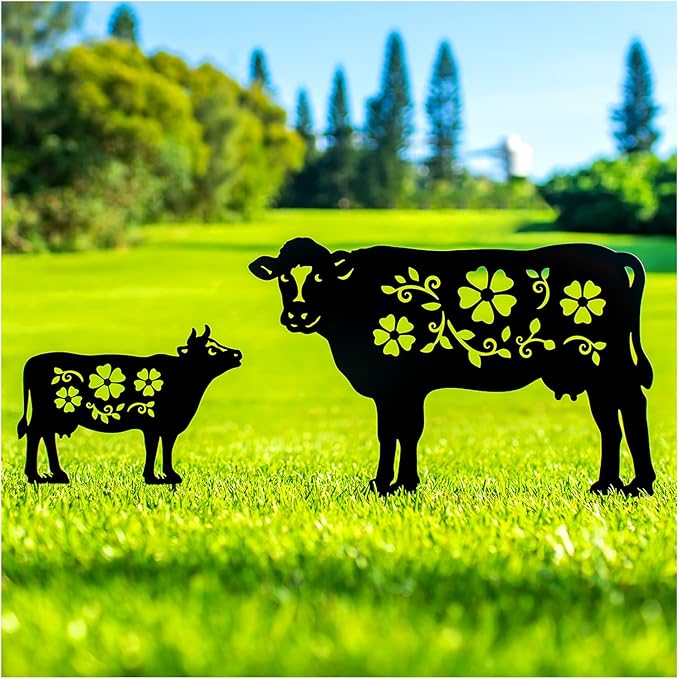 Cow Metal Decorative Garden Stakes Cow Gifts for Women Men Mom Birthday Gifts Silhouette Statues for Garden Decor, Yard Art, Patio, Outside, Lawn Ornaments, Outdoor Decorations