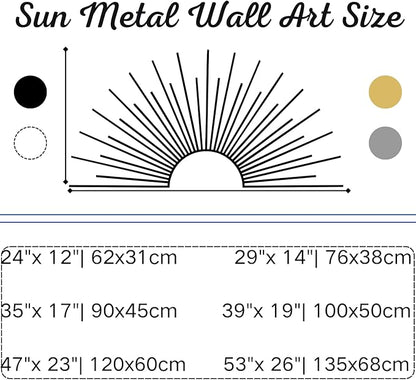 Yemwot Sun Metal Wall Decor, Metal Sun Wall Decor Outdoor, Sunrise Art, Minimalist Line Art, Boho Sign, Living Room, Bedroom or Outdoor Hangings (Gold, 35"x 17"| 90x45cm)