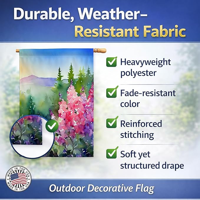 Caroline's Treasures Idaho Syringa in Watercolor House Flag Large Porch Sleeve Pole Decorative Outside Yard Banner Artwork Wall Hanging, Polyester, House Size, Multicolor