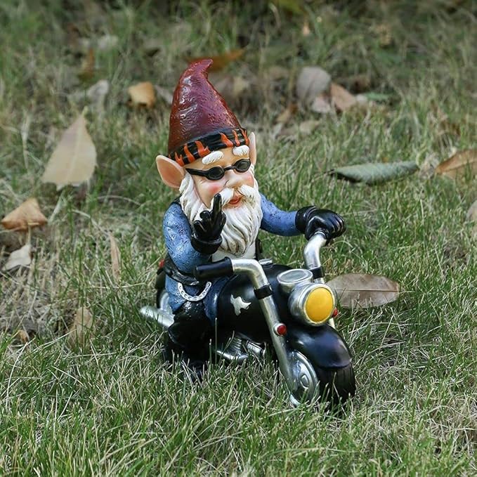gofidin Resin Dwarf Statue Motorcycle Riding Funny Gnome Decoration Outdoor Yard Lawn Garden Gnome Statue Dwarf Figurine Home Ornaments