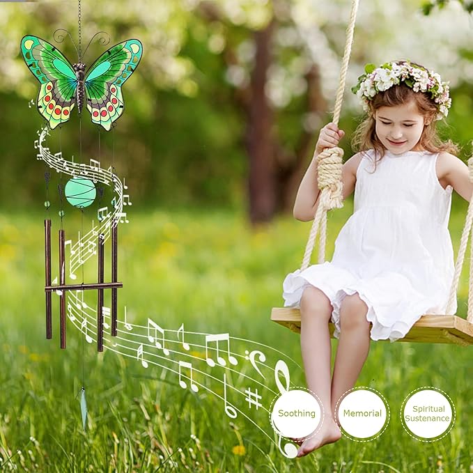 Taman Wind Chimes, 40" Butterfly Glass Wind Chime Colourful Wings Decorative Valentine's Day Gift Memorial Sympathy Gift Mom for Home, Outdoor, Yard, Patio,Garden Decor