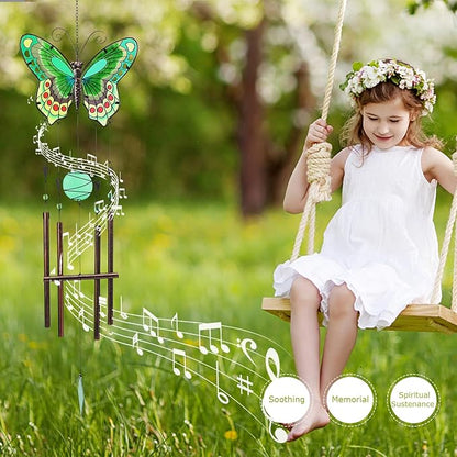 Taman Wind Chimes, 40" Butterfly Glass Wind Chime Colourful Wings Decorative Valentine's Day Gift Memorial Sympathy Gift Mom for Home, Outdoor, Yard, Patio,Garden Decor