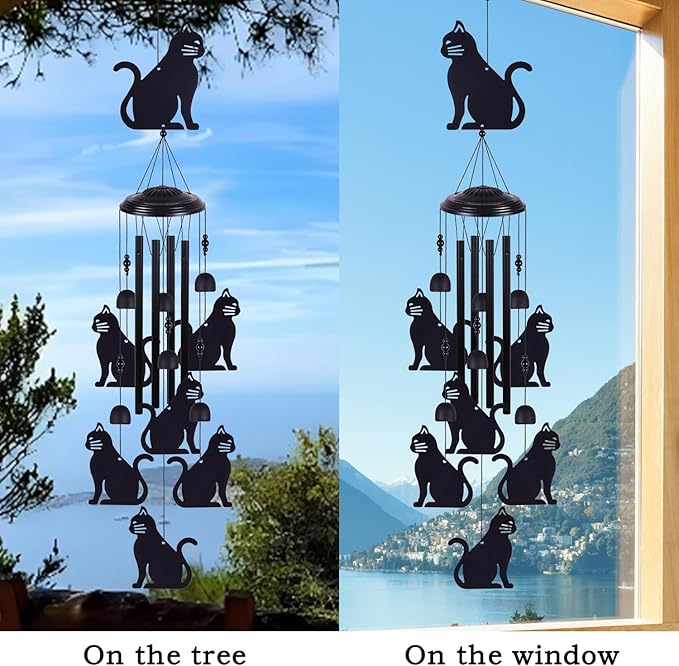 Cats Wind Chimes Outdoor Decor, Mobile Wind Catcher, Retro Cat Wind Bells, Blessing Wind Chime, Memorial Windchimes for Home, Balcony, Yard, Room, Xmas, Party, Indoor, Garden Decoration, Gifts for Mom