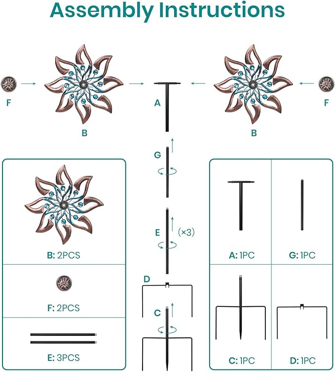 360° Garden Wind Spinner for Outdoor Yard Art – W13xH64 Kinetic Windmill for Garden, Lawn, and Patio – Dahlia-Inspired Copper and Teal Wind Spinners Outdoor Decorative Yard Art
