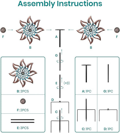 360° Garden Wind Spinner for Outdoor Yard Art – W13xH64 Kinetic Windmill for Garden, Lawn, and Patio – Dahlia-Inspired Copper and Teal Wind Spinners Outdoor Decorative Yard Art
