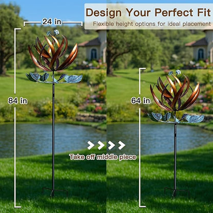 Pure Echo Wind Spinners for Yard and Garden, Wind Spinners Outdoor Large Metal, 84 inch Kinetic Wind Spinner & Wind Sculptures, Windmill Decor(Lotus)