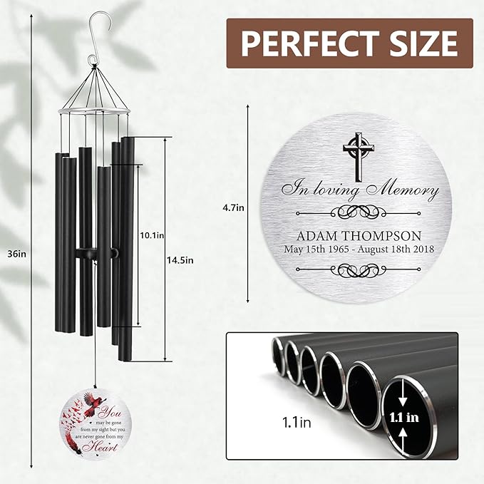 ASTARIN Personalized 30" Bereavement Wind Chimes for Outside, Memorial Gift in Remembrance of a Loved One, Sympathy Gift for Loss of Mother Father Husband, Garden Patio Decor