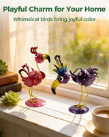 Whimsical Metal Bird Garden Statues Set of 2, Colorful Outdoor Yard Art with Stakes, Weather-Resistant Metal Bird Figurines for Garden Lawn Patio Decor, Cute Garden Gift