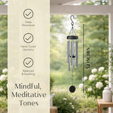Serene Harmony 32-Inch Deep Tone Wind Chimes - Matte Black & Silver Memorial Chimes for Outside - Weather Resistant Aluminum Decor for Garden, Patio, and Porch