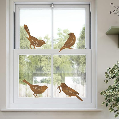 Rusty Metal Bird Silhouette Garden Decor - 5 Pack Metal Bird Art Fence Topper Decorations,Rustic Bird Sculptures for Outdoor Yard, Patio, Fence, Tree, Garden Gifts for Mom, Grandma, Bird Lovers