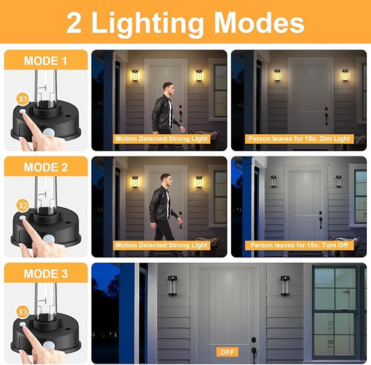btfarm Solar Fence Lights Outdoor, Motion Sensor Outdoor Lights Waterproof, Retro Metal Glass LED Deck Lighting Solar Powered for Outside Front Door Garden Shed Patio Backyard Decor, 2 Pack