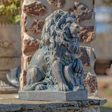 Zaer Ltd. Magnesium Pair of Lion Statues (Outdoor Safe) (21" Tall w/Shield (Set of 2), Aged Bronze (Painted))