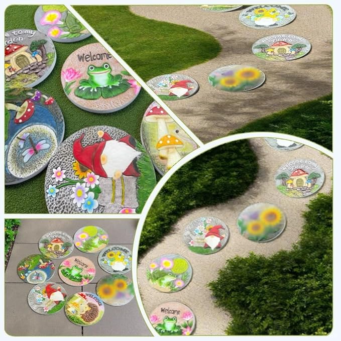 GZHERVICES Stepping Stone Ornaments for Courtyard Decor, Garden Landscape Stepping Stones and Lawn Walkway Pads, Decorative Garden Stones and Patio Path Pavers(Multi-Colored-C)