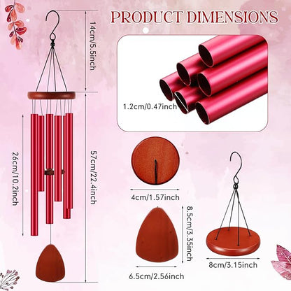 Leinuosen Wind Chimes for Outside Wind Chimes Outdoors Deep Tones 28" with 6 Aluminum Tubes Memorial Sympathy Windchime for Valentine Tree Decor Garden Courtyard Mom Loved One Gifts(Classic,Red)