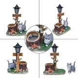 Solar Garden Statue with Planter & Solar Lantern, Outdoor Resin Animal Sculpture, Waterproof Yard Lawn Decor Pot for Succulents, Front Porch Ornament Housewarming Gift (American Shorthair Cat)