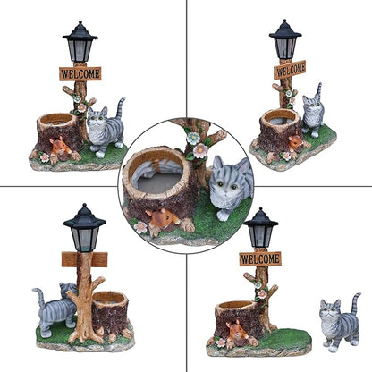Solar Light Animal Outdoor Statue Planter with Welcome Sign, Resin Garden Sculpture Flower Pot for Patio Lawn Porch Yard Courtyard Decor, Weather-Resistant Decorative Figurine Accent (C)