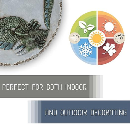 NAT & Jules Animal Character Dimensional Indoor Outdoor 12 inch Round Cast Resin Decorative Garden Stepping Stone, Patio, Walkway Sculpture Yard Art, Green Dragon