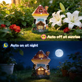 Ferrisland Solar Powered Mushroom House Statue with LED Light, 6.8 Inch Resin Garden Figurine with Welcome Sign, Outdoor Decor for Patio, Lawn, Yard, Pathway, Garden Gifts(Mushroom House)