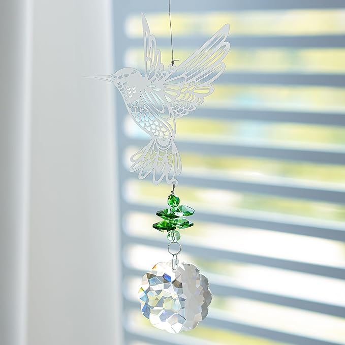 H&D HYALINE & DORA Glass Crystal Flower Prism Rainbow Maker Hummingbird Hanging Window Sun Catcher for Gift