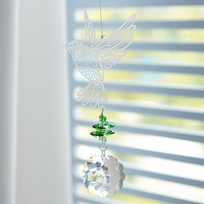 H&D HYALINE & DORA Glass Crystal Flower Prism Rainbow Maker Hummingbird Hanging Window Sun Catcher for Gift